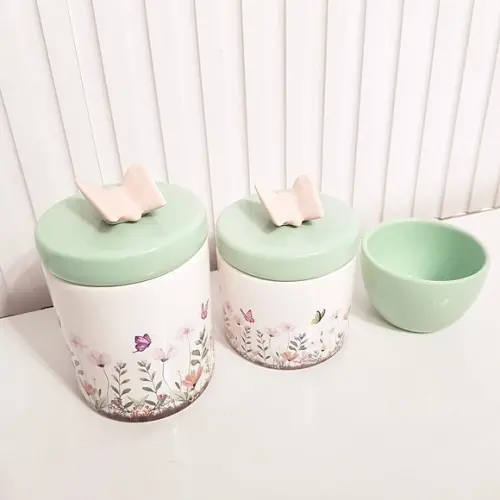 Kit Higiene Bebê 3 Pçs Jardim Encantado Verde Rosé Borboleta