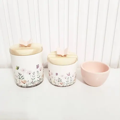 Kit Higiene Bebê 3 Pçs Jardim Encantado Rosé Borboleta Pinus