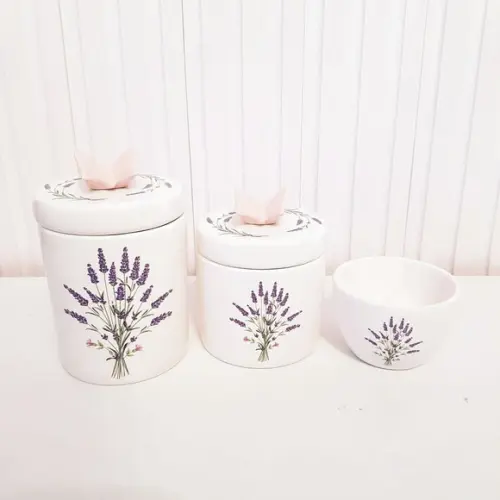 Kit Higiene Bebê 3 Pçs Lavanda - Tampa Estampada c/ Aplique