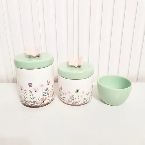 Kit Higiene Bebê 3 Pçs Jardim Encantado Verde Rosé Borboleta