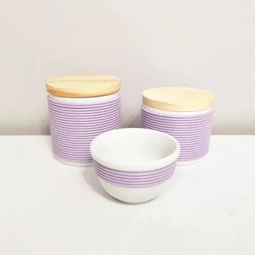 Kit Higiene Bebê 3 Pçs Porcelana com Alinhavado Lilás Pinus