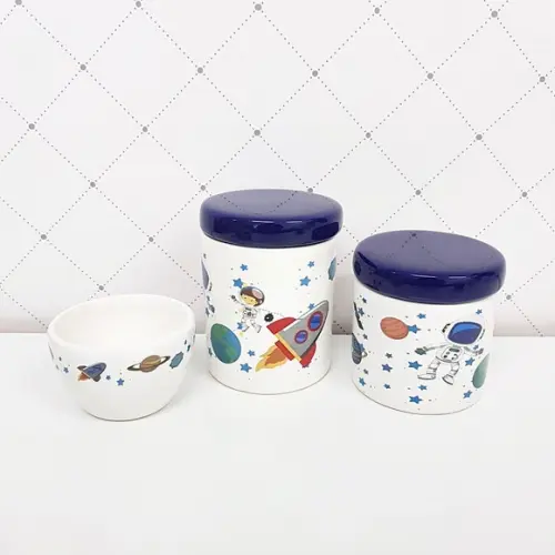 Kit Higiene Bebê 3 Peças Astronauta -tampa Várias Cores
