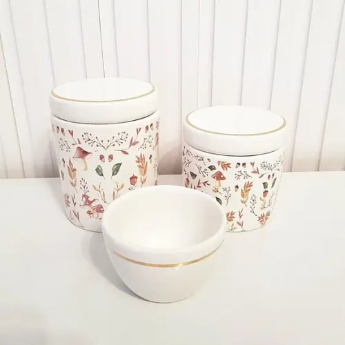 Kit Higiene Bebê 3 Peças Bosque Cogumelo Filete Dourado
