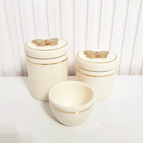 Kit Higiene Bebê 3 Peças Creme Filete Dourado Borboleta Ouro