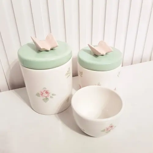 Kit Higiene Bebê 3 Peças Floral + Verde + Borboleta Rosé