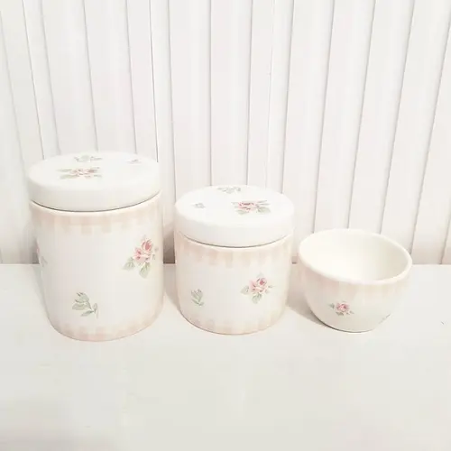 Kit Higiene Bebê 3 Peças Floral + Xadrez Rosa - Tampa Floral