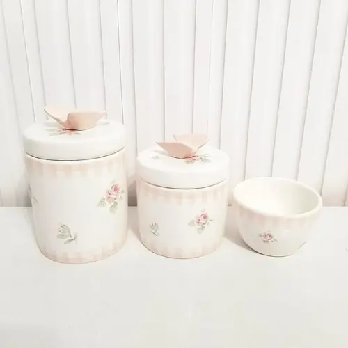 Kit Higiene Bebê 3 Peças Floral + Xadrez Rosa + Borboleta