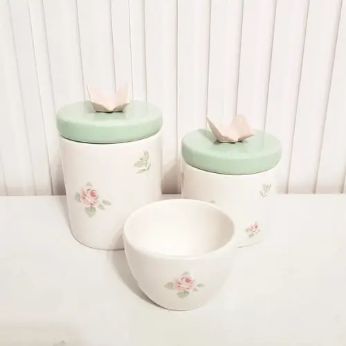 Kit Higiene Bebê 3 Peças Floral + Verde + Borboleta Rosé