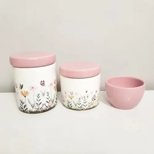 Kit Higiene Bebê 3 Peças Jardim Encantado Floral Rosa Bebê