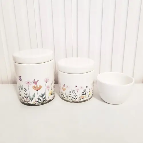 Kit Higiene Bebê 3 Peças Jardim Encantado Floral - Branco