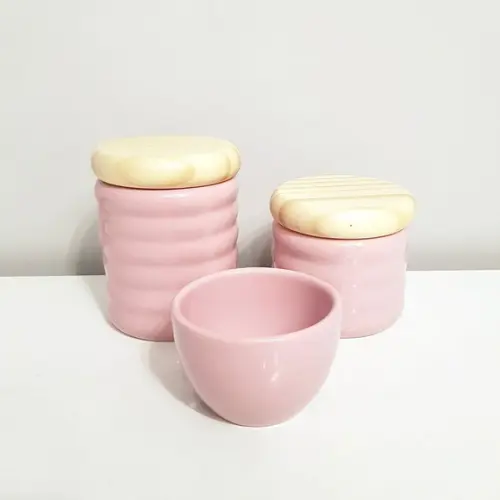 Kit Higiene Bebê 3 Peças Ondulado Rosa Bebê - Tampa Pinus