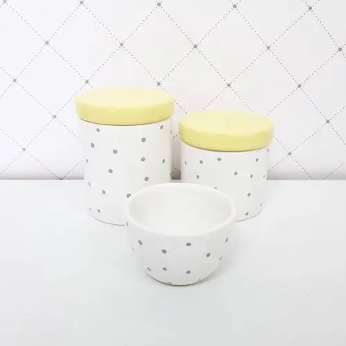Kit Higiene Bebê 3 Peças Poá Cinza + Amarelo