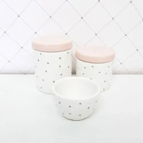 Kit Higiene Bebê 3 Peças Poá Cinza + Rosé