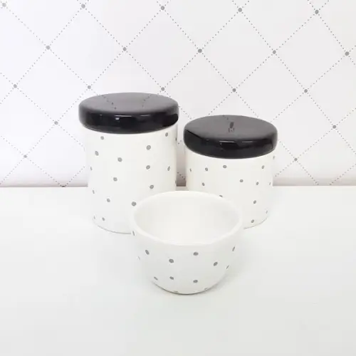 Kit Higiene Bebê 3 Peças Poá Cinza + Preto