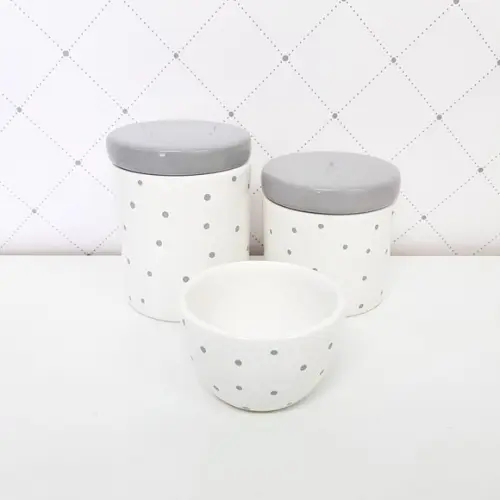 Kit Higiene Bebê 3 Peças Poá Cinza Tampa Cinza