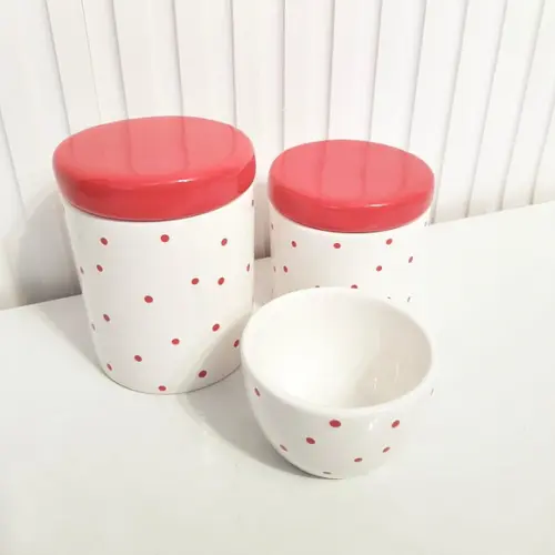 Kit Higiene Bebê 3 Peças Poás Vermelhos - Tampa Cerâmica