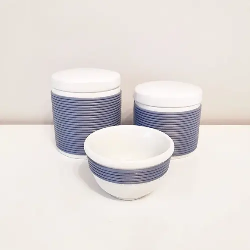 Kit Higiene Bebê 3 Peças Porcelana com Alinhavado Azul Jeans