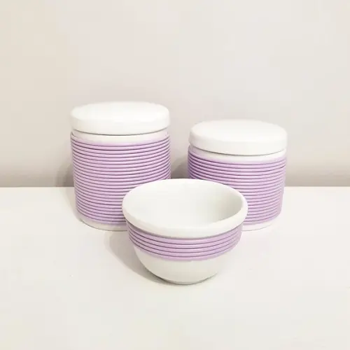 Kit Higiene Bebê 3 Peças Porcelana com Alinhavado Lilás