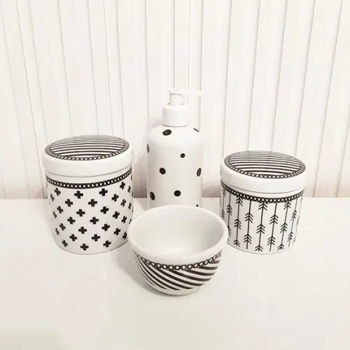 Kit Higiene Bebê 4 Peças Porcelana Geométrico Escandinavo