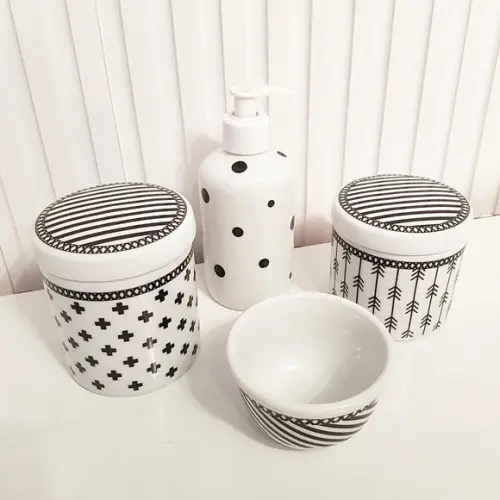 Kit Higiene Bebê 4 Peças Porcelana Geométrico Escandinavo