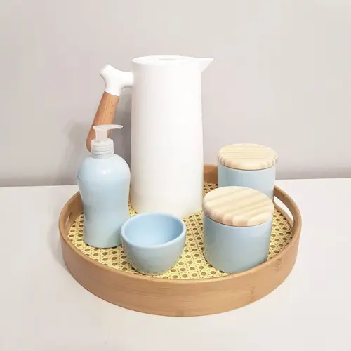Kit Higiene Bebê Azul Antigo e Branco - Bandeja Palhinha