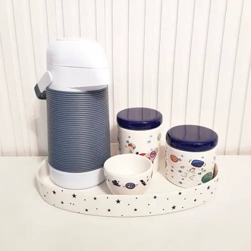 Kit Higiene Bebê Astronauta Azul Marinho e Branco Oval