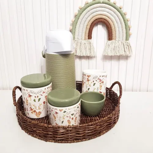 Kit Higiene Bebê Bosque Cogumelo Verde Militar Oliva