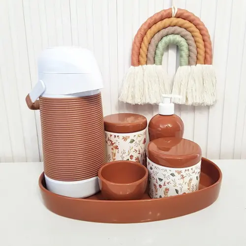 Kit Higiene Bebê Bosque Cogumelo Caramelo / Terracota