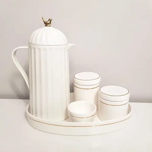 Kit Higiene Bebê Branco Filete Dourado Oval - Térmica Bird