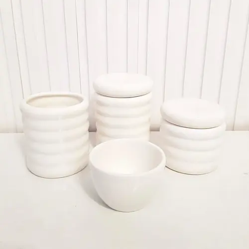 Kit Higiene Bebê Cerâmica 4 Peças Ondulado Branco