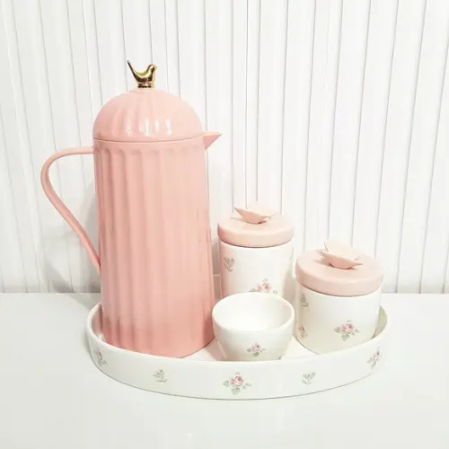 Kit Higiene Bebê Floral Branco e Rosa - Térmica Bird Rosa