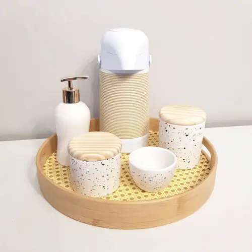 Kit Higiene Bebê Granilite Bege - Palhinha + Alinhavada