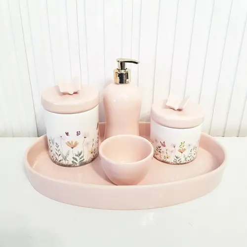 Kit Higiene Bebê Jardim Encantado Borboleta Rosé - Oval