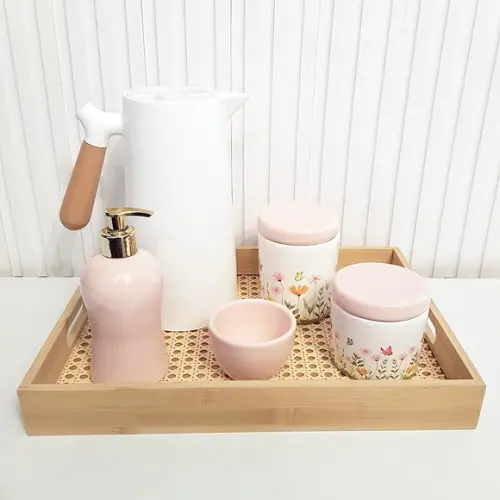 Kit Higiene Bebê Jardim Encantado Floral Rosé - Palhinha