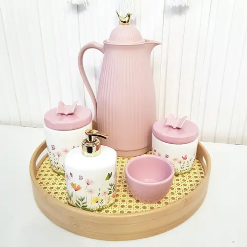 Kit Higiene Bebê Jardim Encantado Floral Rosa Bebê