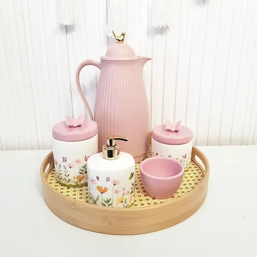 Kit Higiene Bebê Jardim Encantado Floral Rosa Bebê