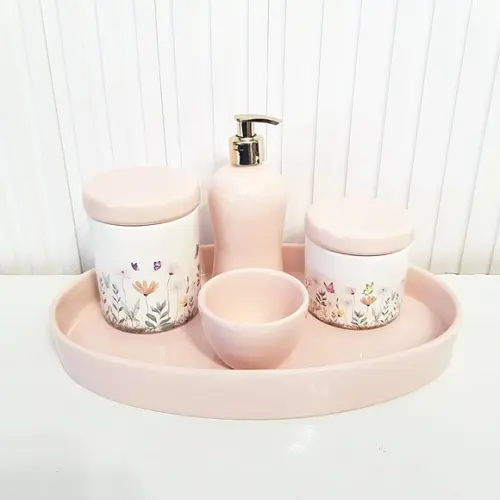 Kit Higiene Bebê Jardim Encantado Rosa Rosé - Oval