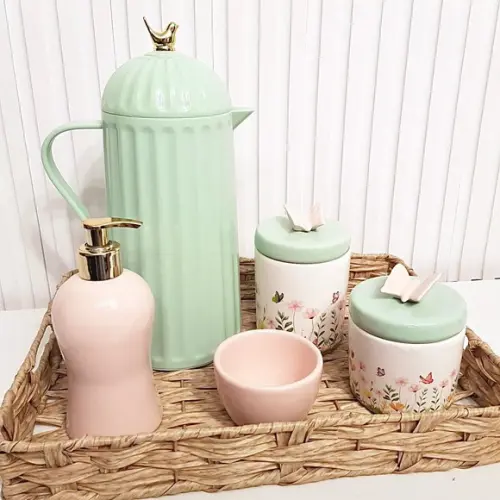Kit Higiene Bebê Jardim Encantado Verde e Rosa Borboleta