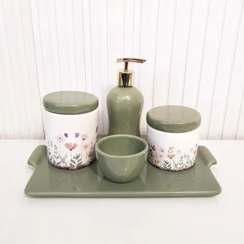 Kit Higiene Bebê Jardim Encantado Verde Militar/oliva + Reta