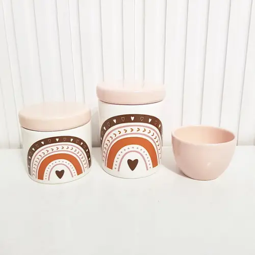 Kit Higiene Bebê Menina 3 Peças Arco-íris Boho Marrom + Rosé