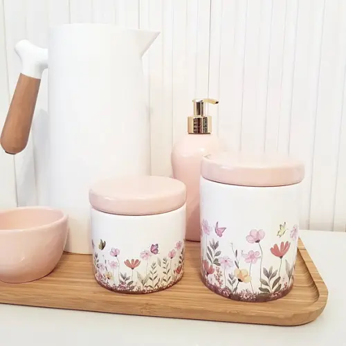 Kit Higiene Bebê Menina 23x33cm Jardim Encantado Floral Rosé