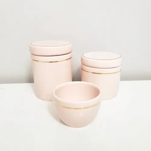 Kit Higiene Bebê Menina 3 Peças Rosé com Filete Dourado