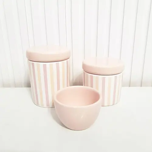 Kit Higiene Bebê Menina 3 Peças Listras Rosa Rosé