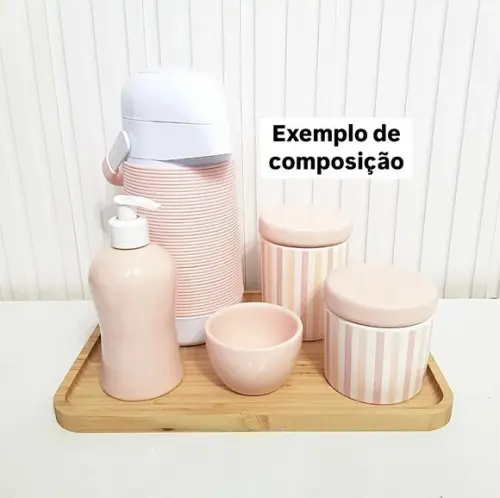 Kit Higiene Bebê Menina 3 Peças Listras Rosa Rosé