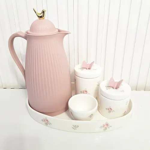 Kit Higiene Bebê Menina Floral Branco e Rosa - Térmica Mazar