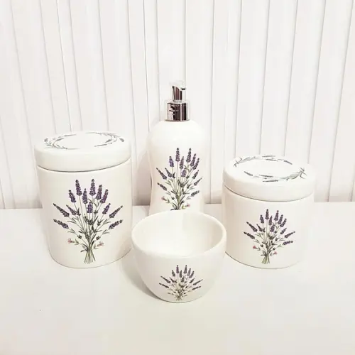 Kit Higiene Bebê Menina 4 Peças Lavanda - Tampa Estampada