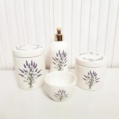 Kit Higiene Bebê Menina 4 Peças Lavanda - Tampa Estampada