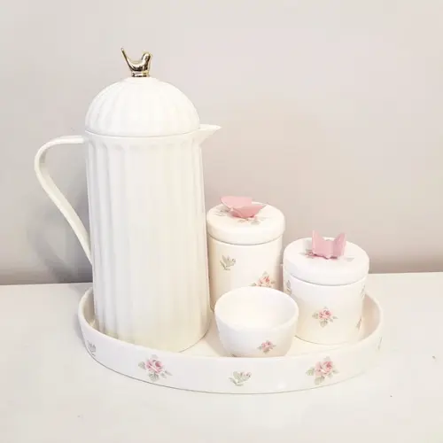 Kit Higiene Bebê Menina Floral Branco e Rosa - Térmica Bird