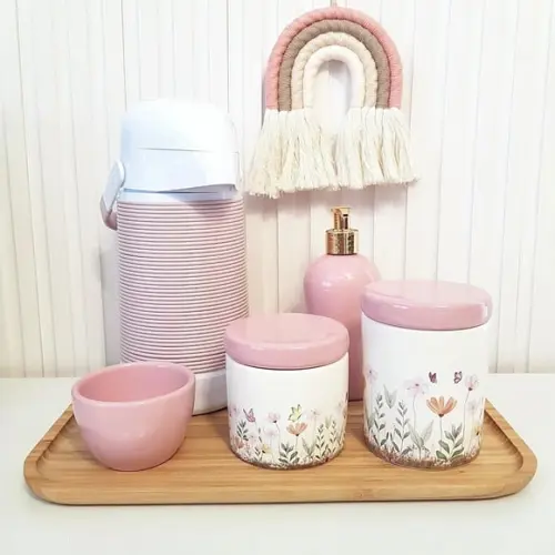 Kit Higiene Bebê Menina Jardim Encantado Floral Rosa Bebê