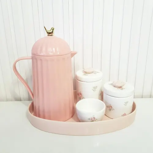 Kit Higiene Bebê Menina Floral Rosé - Oval + Térmica Bird